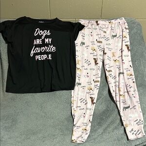 Joy Spun Black Dog Lover T-Shirt and Pink Dog Print Pajama Pants